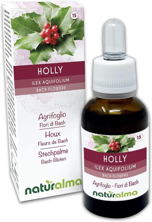 Holly o Acebo (Ilex aquifolium) Flores de Bach Naturalma - Gotas 30 ml - Extracto líquido sin alcohol - Esencias florales - Vegano y libre de alcohol